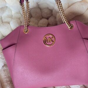 Michael Kors Pink Shoulder Bag with Gold Accents